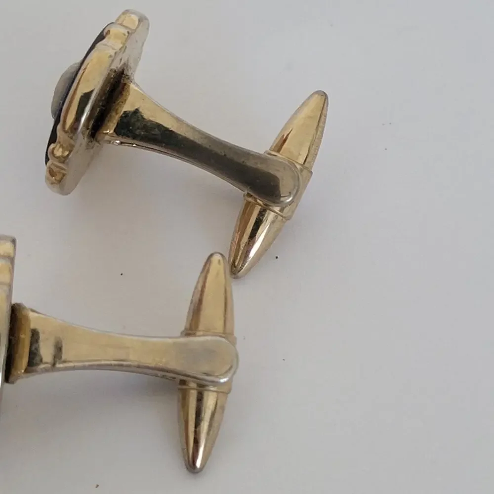 Wedgwood Jasperwear Cufflinks Set Gold Blue Tone Roman Emperor Round England